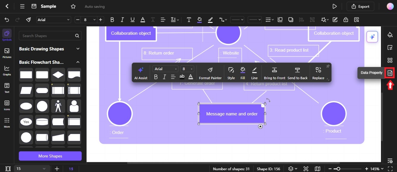 data property settings for diagram