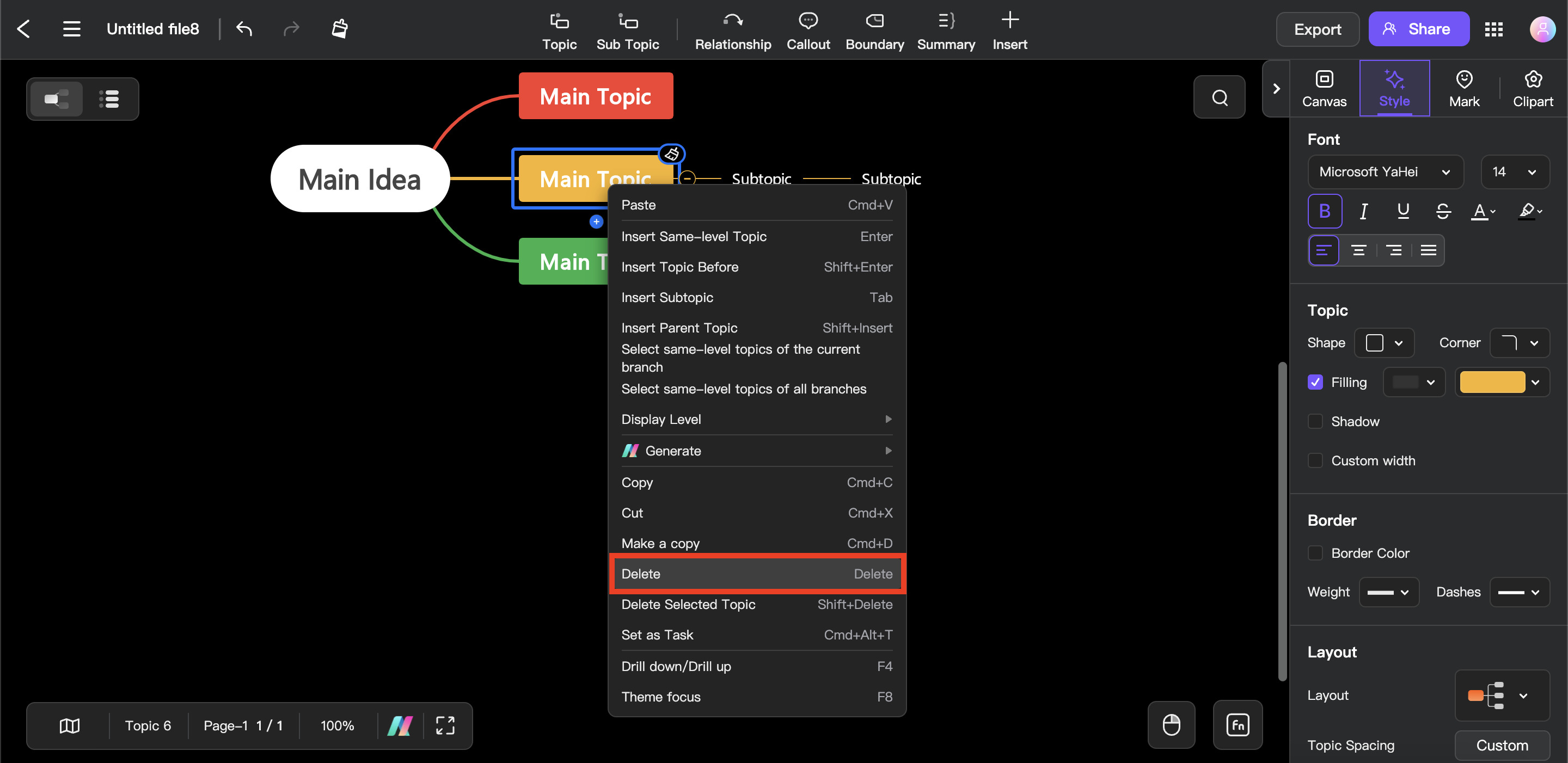 delete topics with subtopic