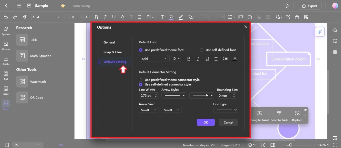 edraw.ai fonts connector default setting