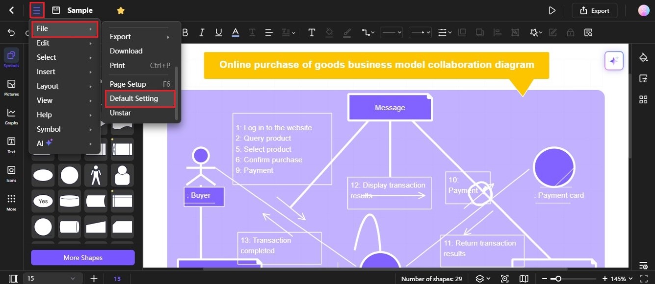 edraw.ai diagram default setting menu