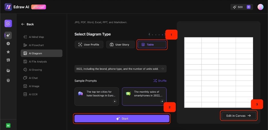 ai diagram table menu