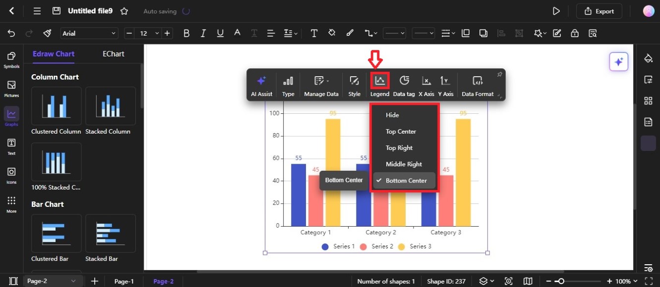 legend menu from toolbar for chart