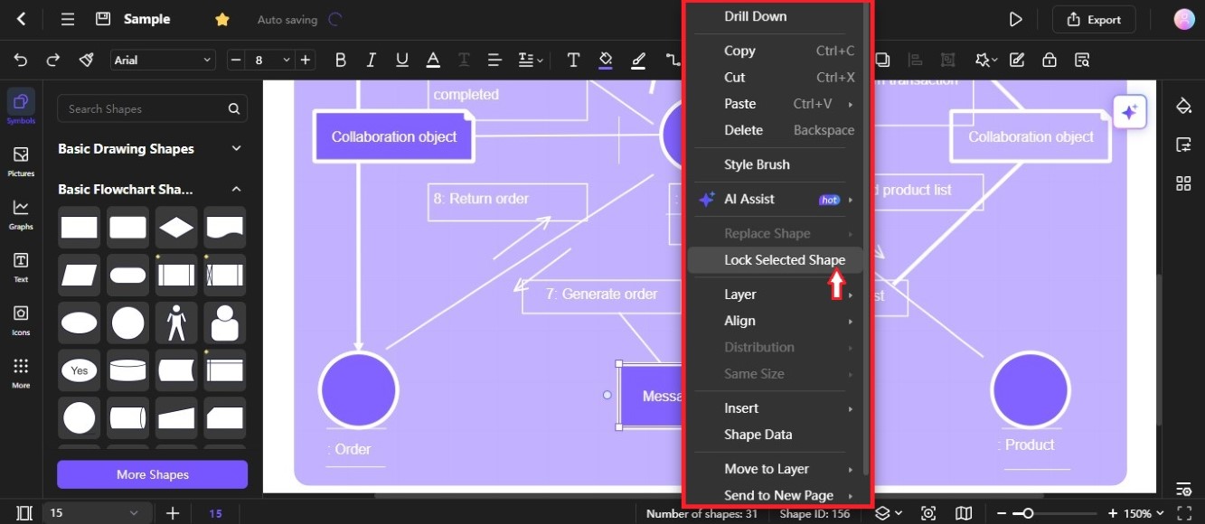 lock selected shape in a diagram