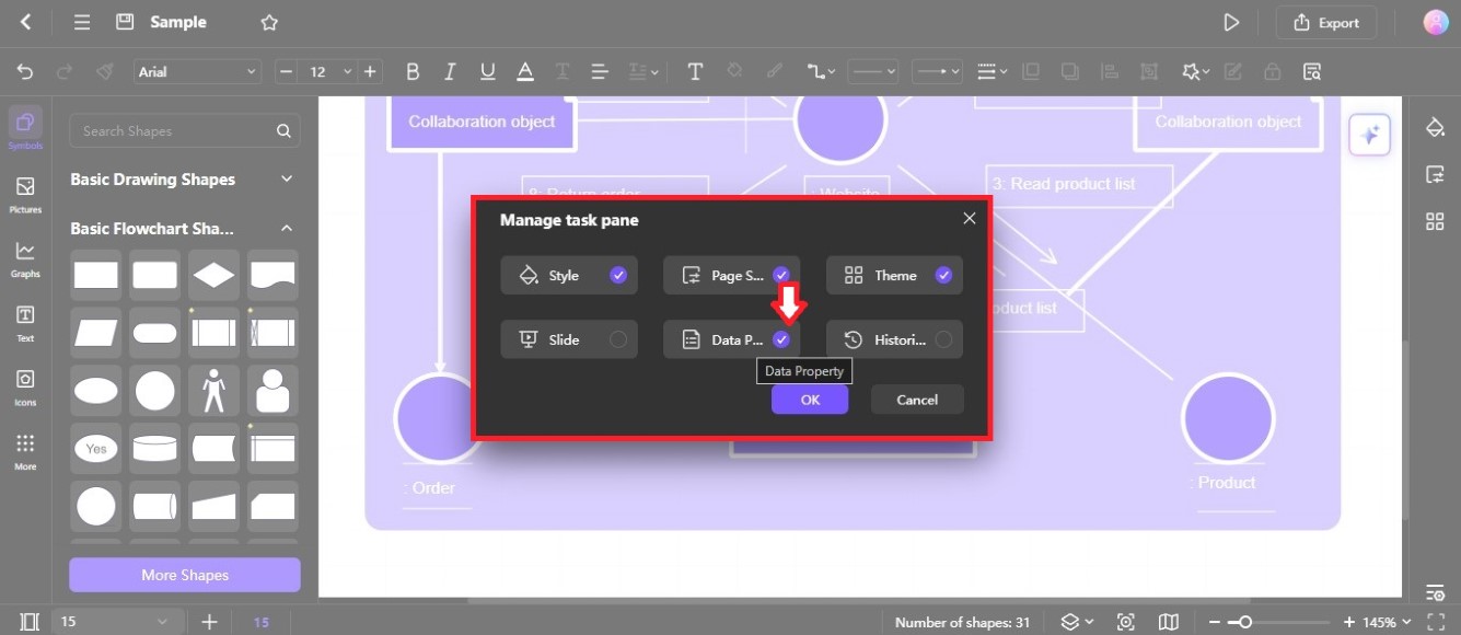 manage task pane for editing diagram