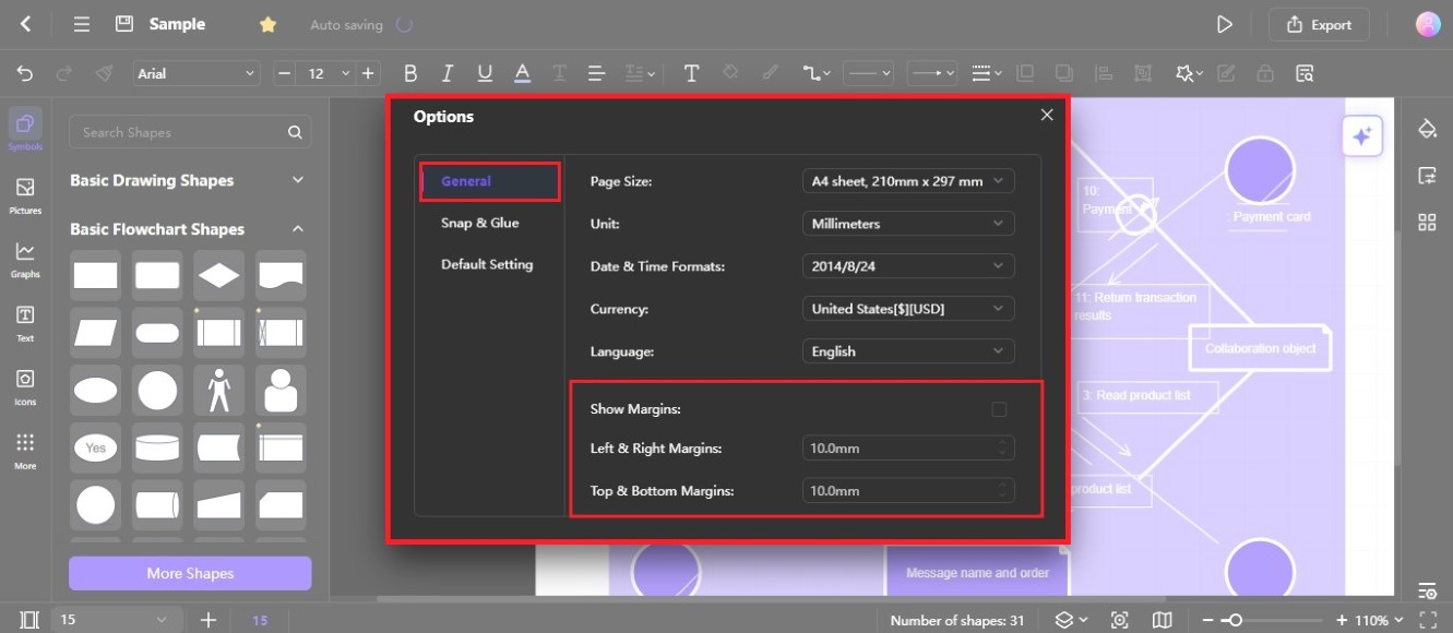 general page margin size settings