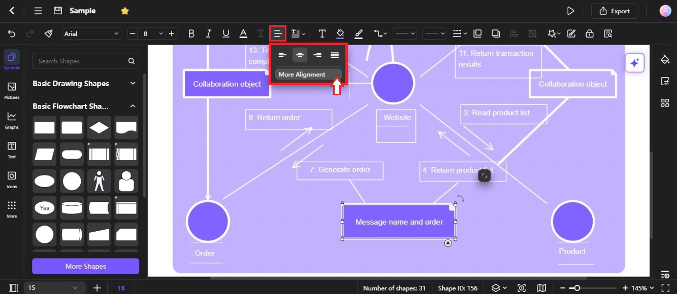 align shapes in diagram from toolbar