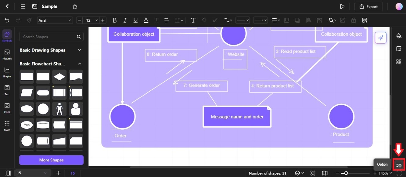 display data property settings for diagram