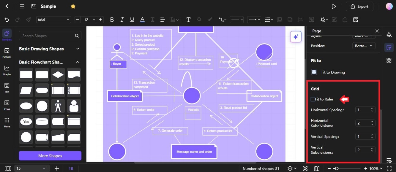 page grid settings for diagram