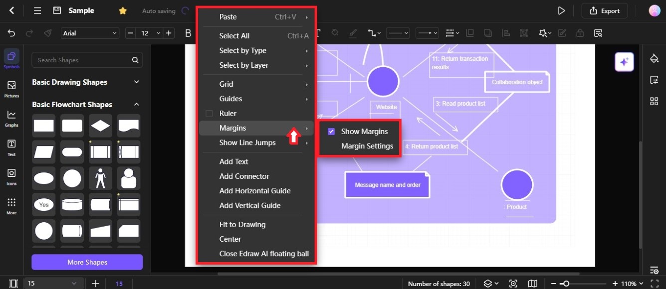 show page margins on diagram