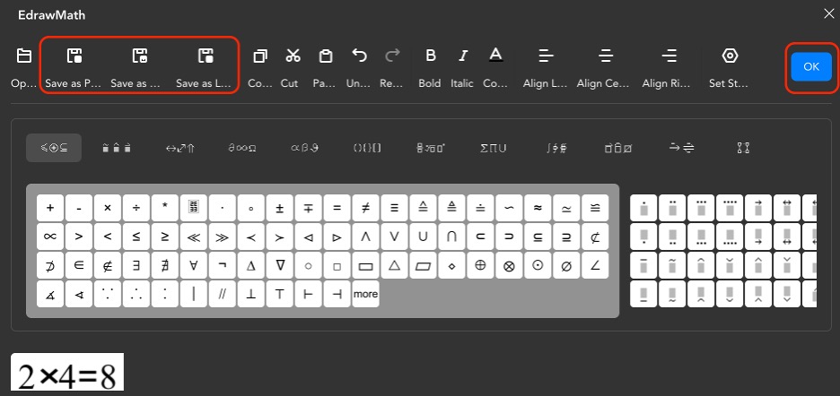 math equation save options