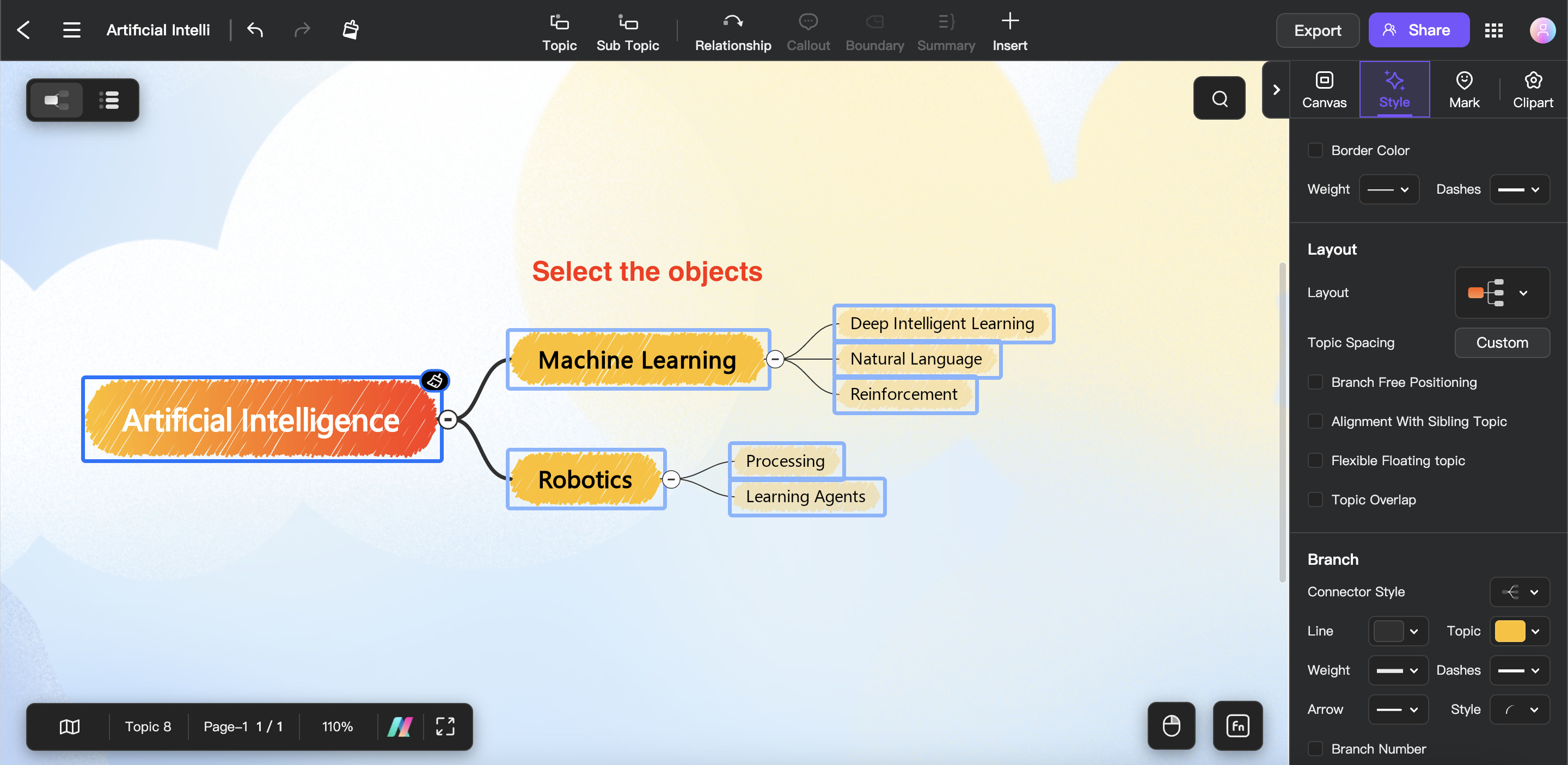 mind map select object