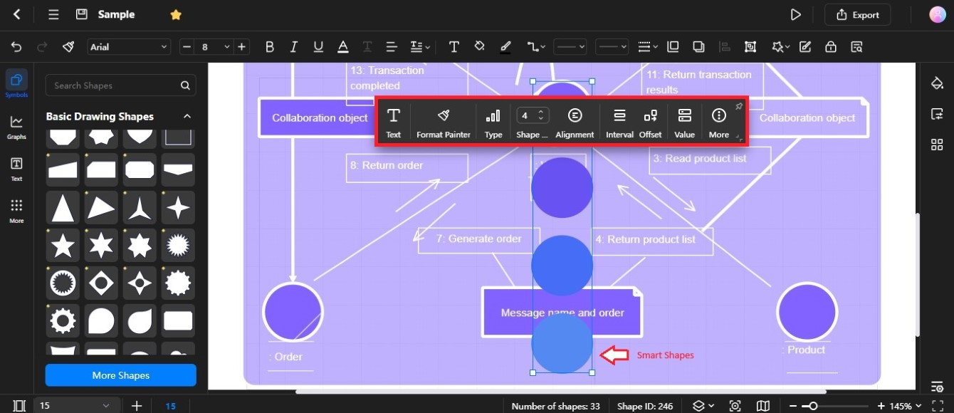 edraw.ai smart shapes in editing canvas