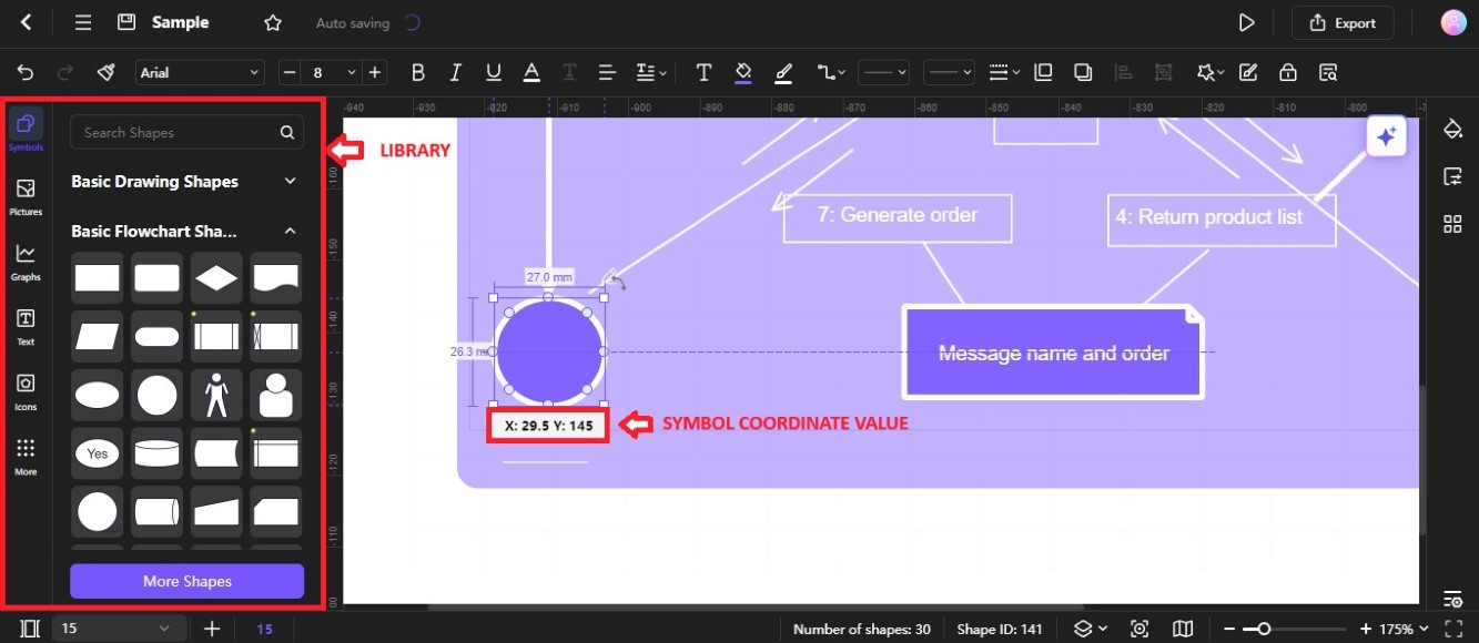 show symbol coordinate value in diagram