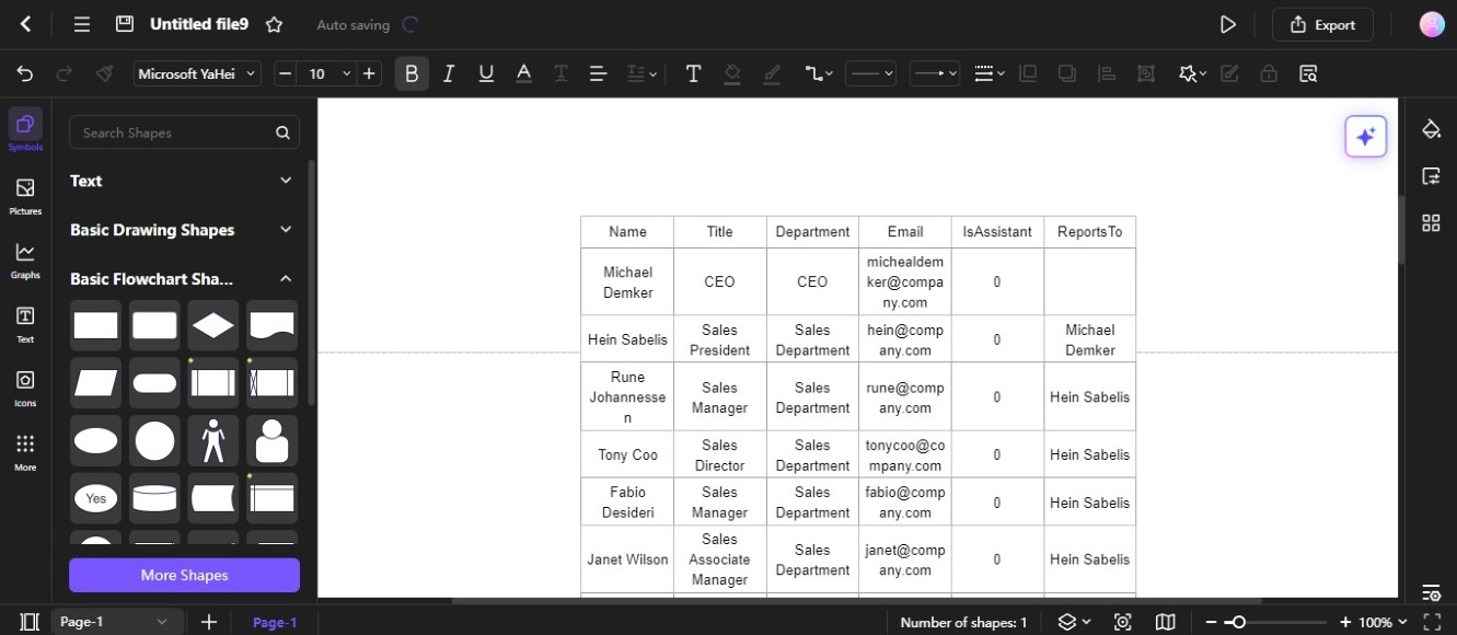 using data imported create table diagram