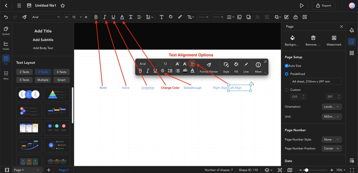 text editing options in edraw ai