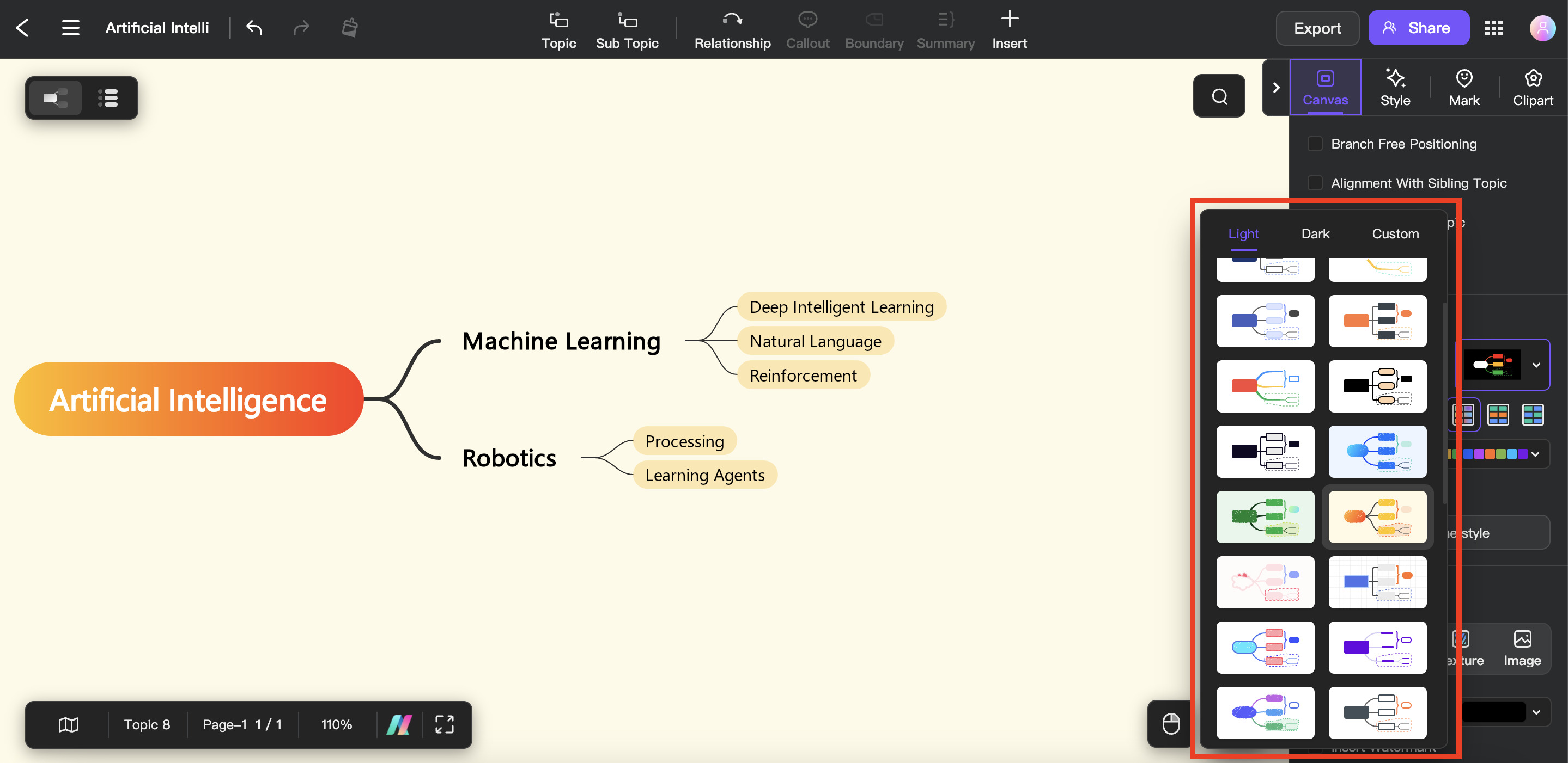 mind map theme options