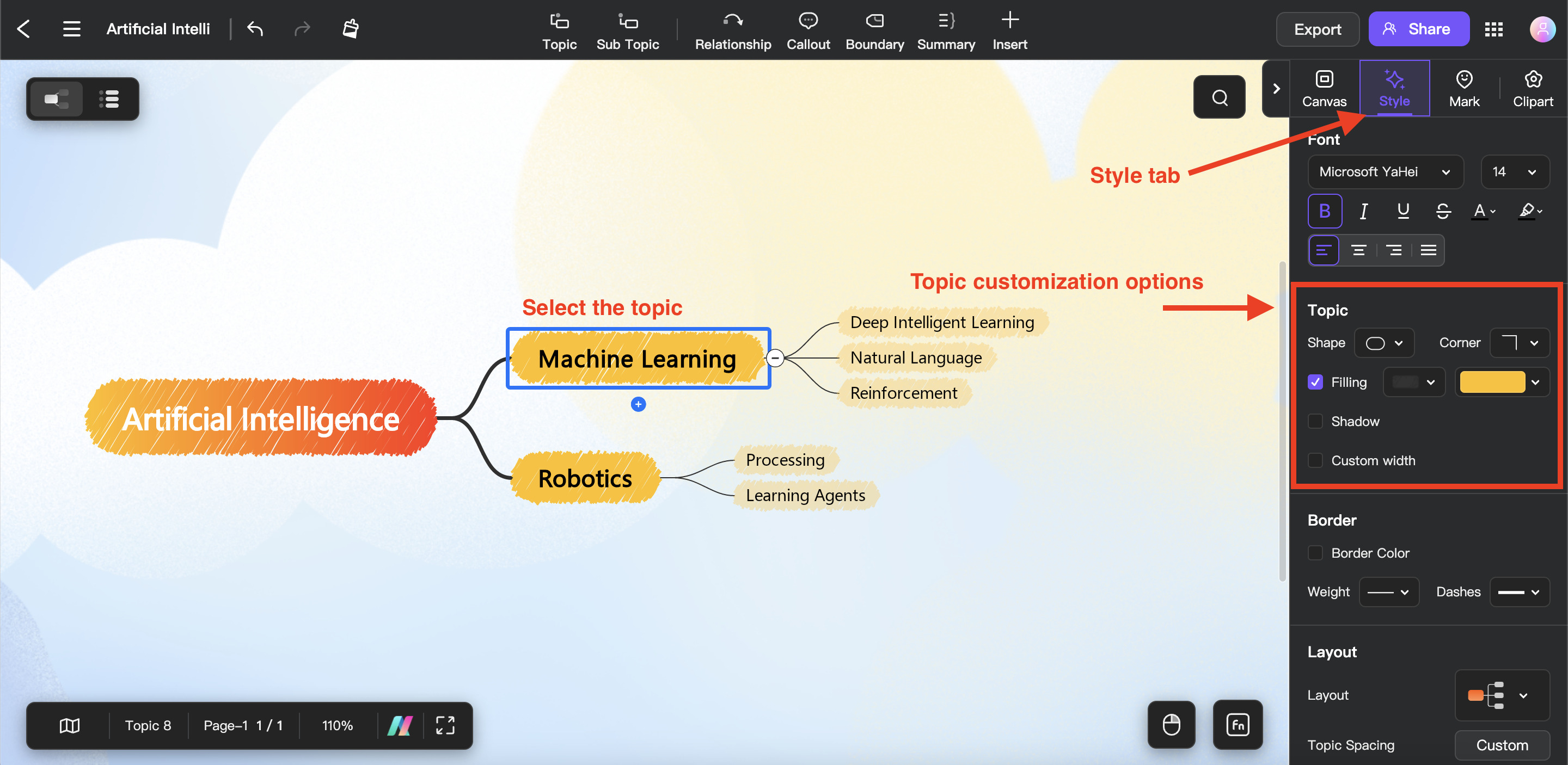 mind map style tab topic