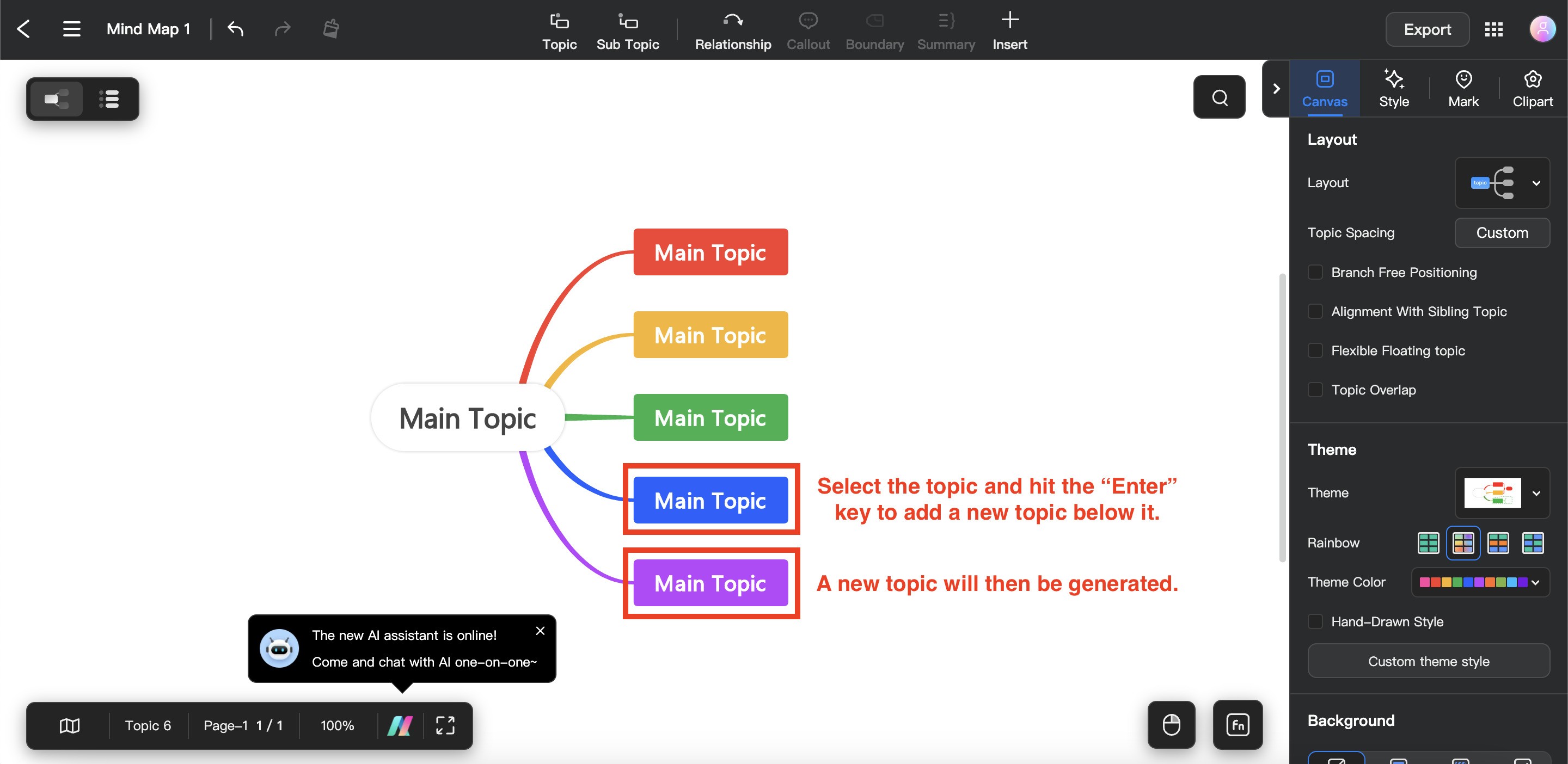 enter key to add main topic