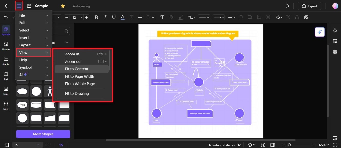 view fit to content the diagram