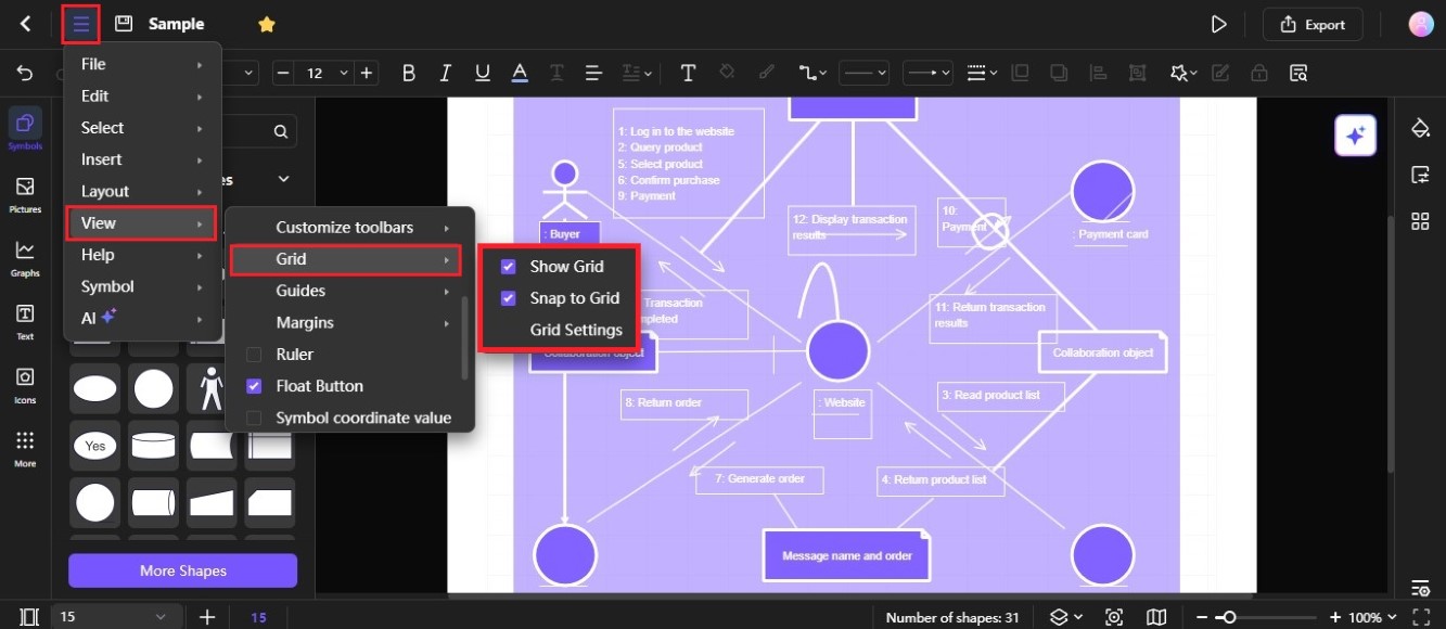 show and snap to grid diagram