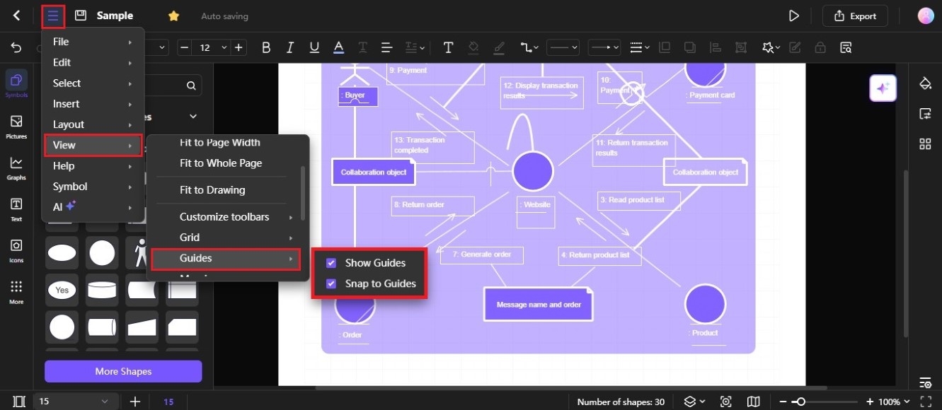 show guides in the diagram