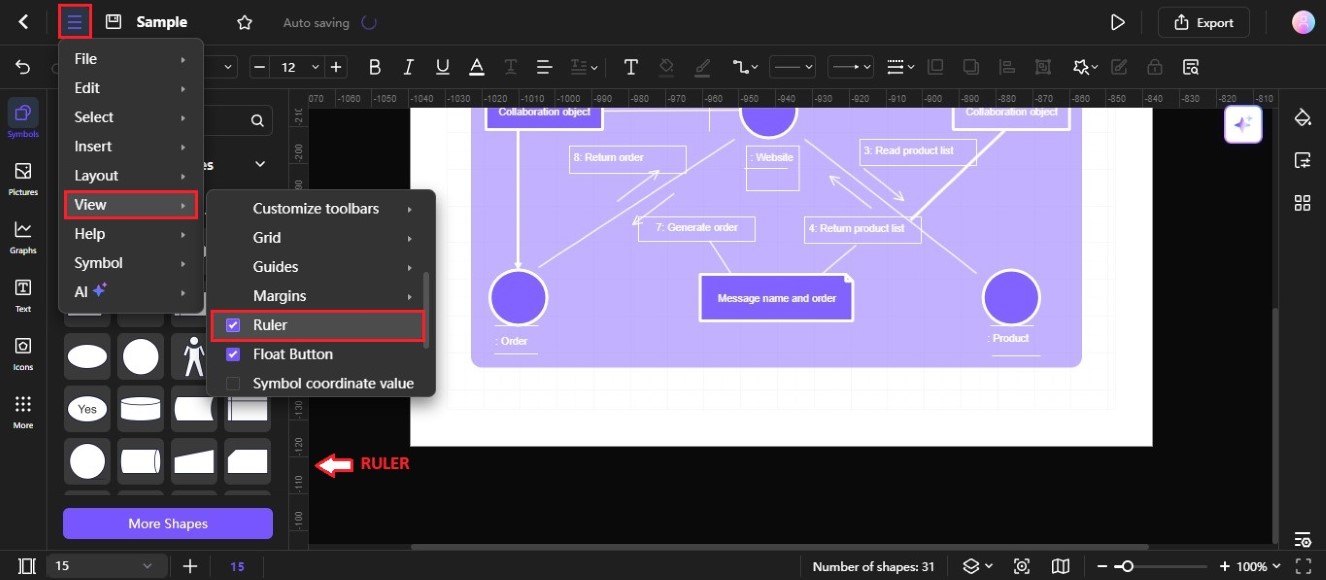 view ruler while editing the diagram