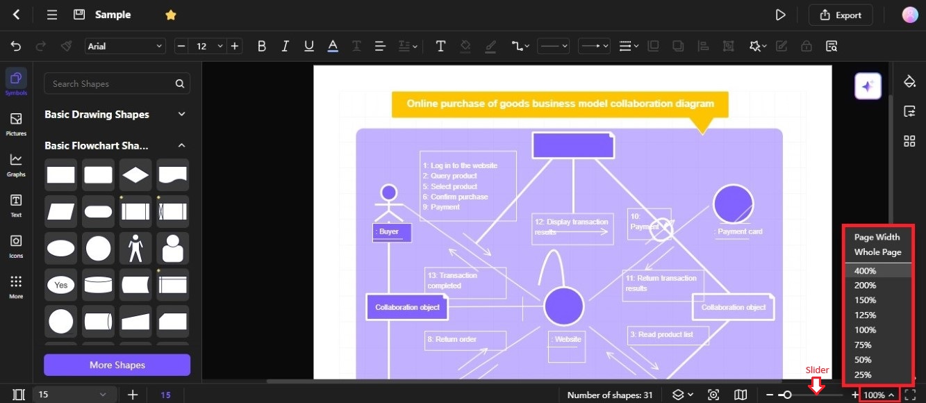 zoom in diagram using slider